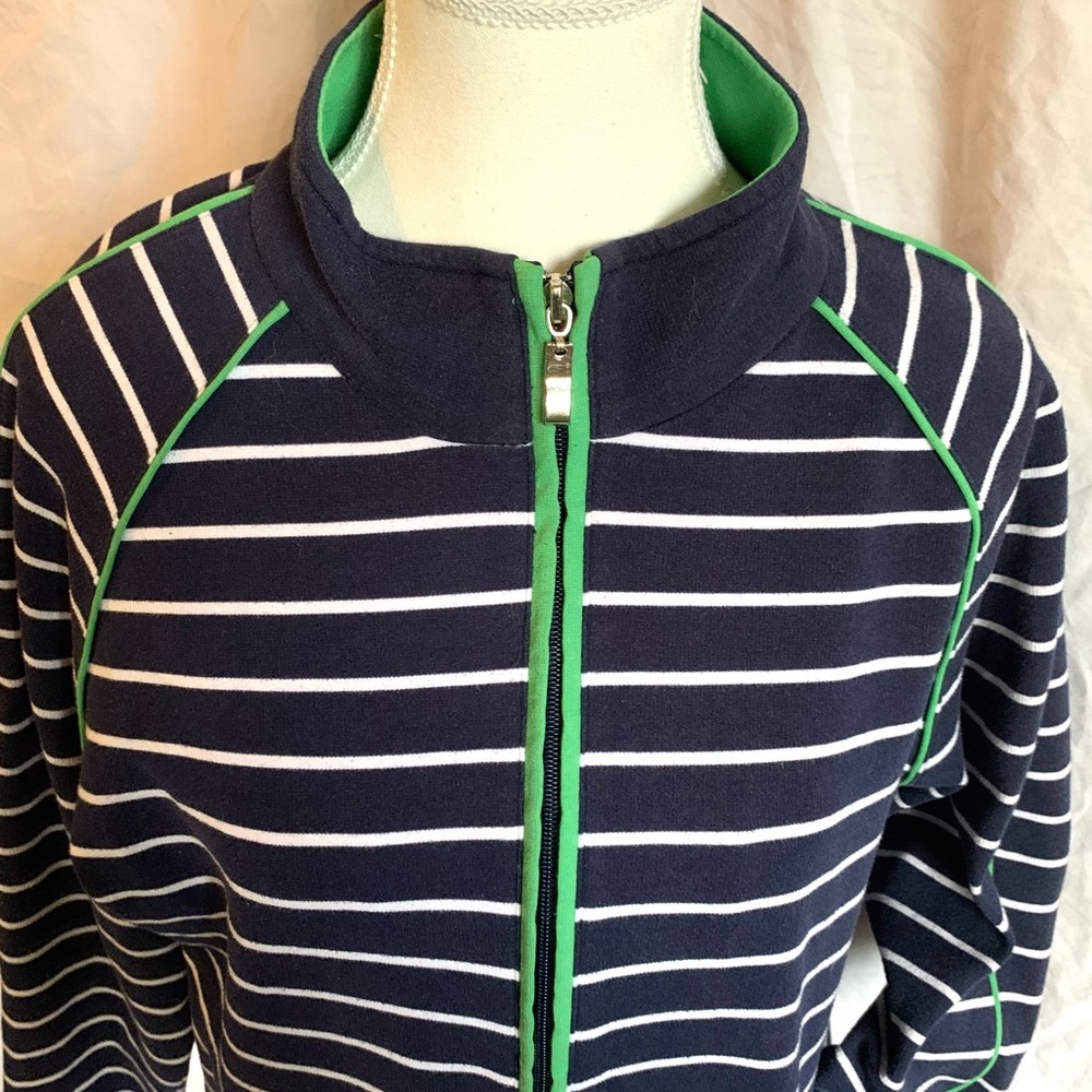 Alia Navy and Green and White Striped‎ Top Thick Warm Fall Jacket - Picture 2 of 7